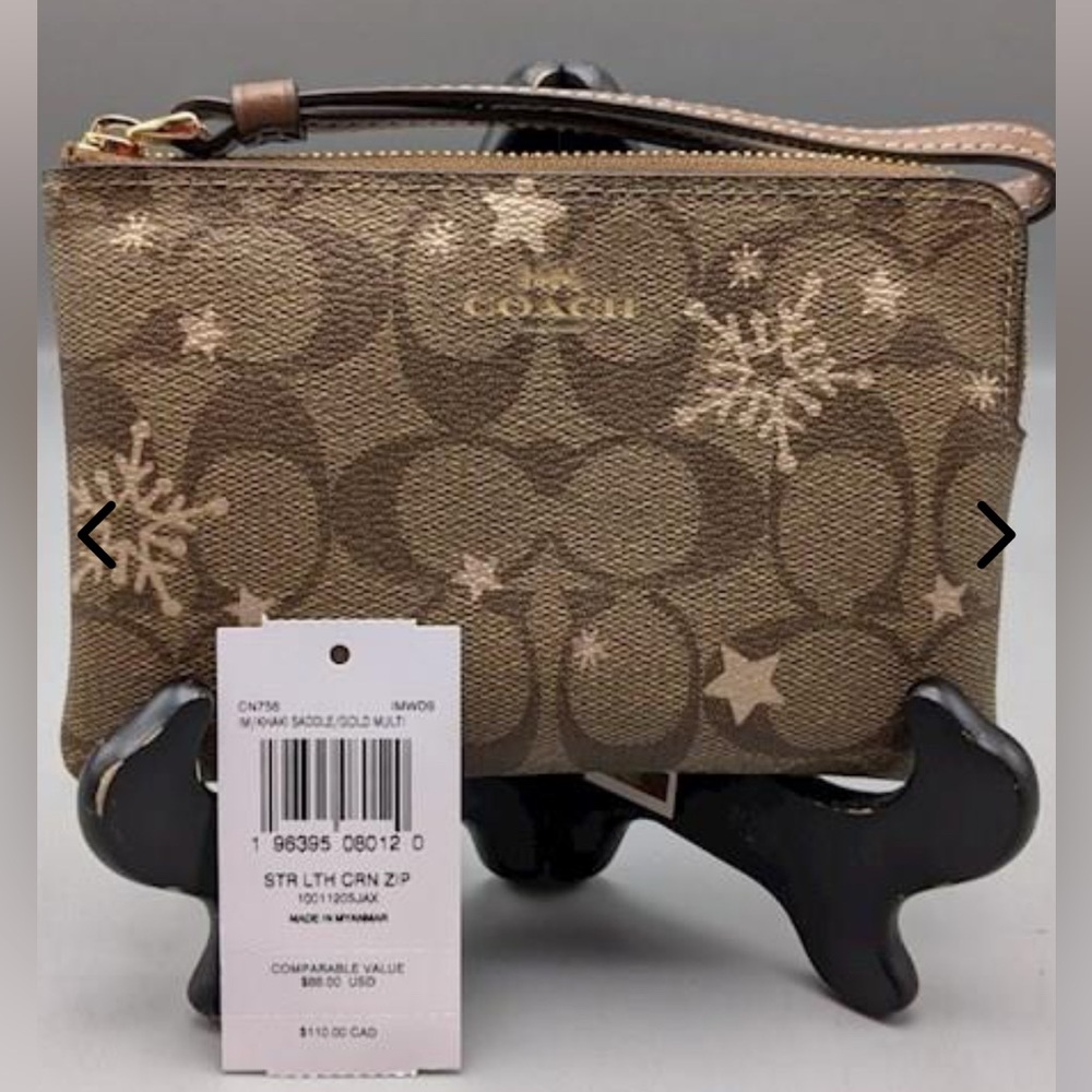 Coach Star Snowflake Print Coated Canvas Corner Zip Wristlet  W/COA